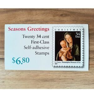 2001 USPS Christmas Madonna & Child 34¢ Stamp Booklet Mint NH Lorenzo Costa Art